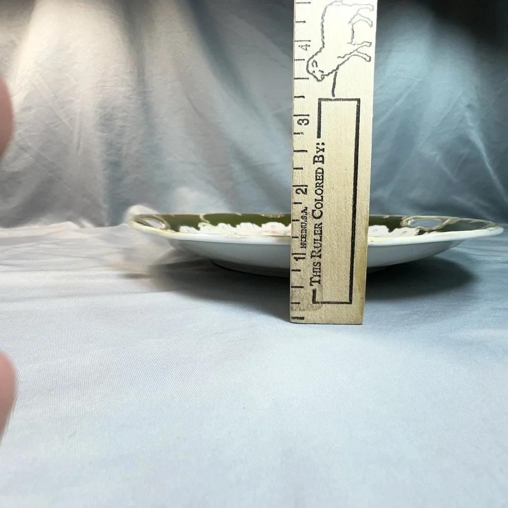 Antique Victorian Handled Cake Plate Pattern 930 Forest Green Stipple Gilt 10.5